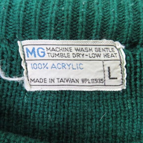 Vintage Sweater Retro Wool Green & Yellow Sweater Preppy Large - Picture 3 of 4